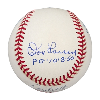 Don Larsen, David Wells and David Cone Multi-Signed Perfect Game Baseball (PSA/DNA)
